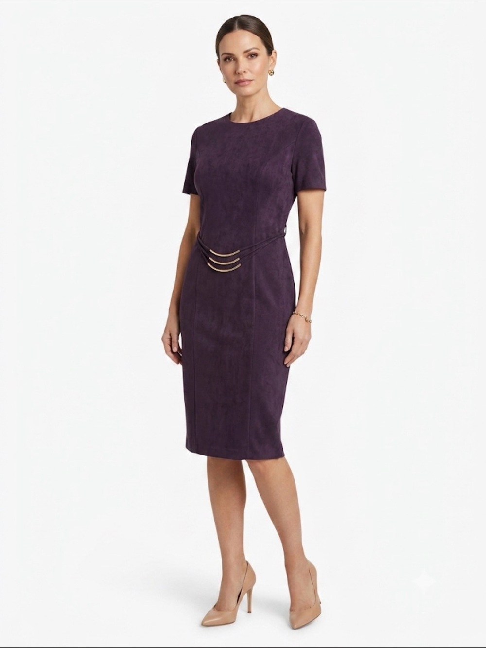 Victoria Stephens Purple Short Sleeve Midi Dress with Belt Detail Size 10